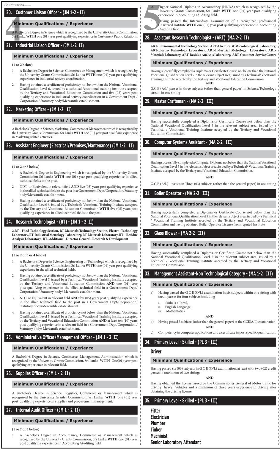 Management Assistant, Research Fellow, Research Scientist, Internal Auditor, Accountant, Engineer, Quality Assurance Officer, Liaison Officer, Marketing Officer, Computer System Administrator, Stores Officer & more Vacancies - Industrial Technology Institute